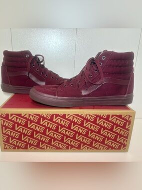 Vans Sk8-Hi Shoes Mens Size 11 Burgundy Canvas High Top Skateboarding Sneakers